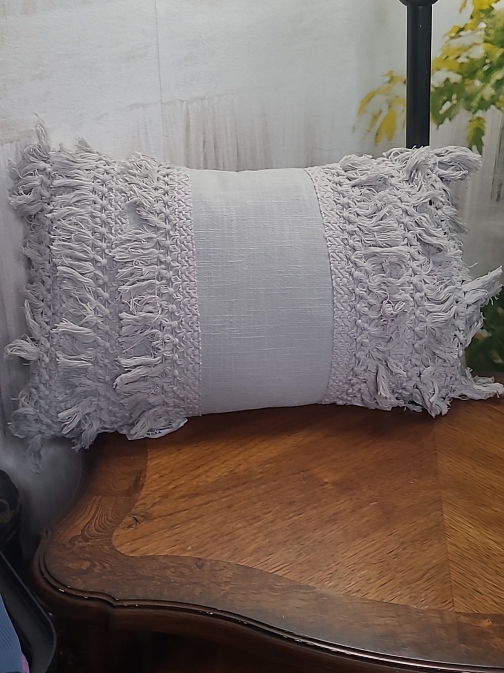 New! Peri Home Tiered Textured Gray Fringe Decorative Accent Throw Pillow